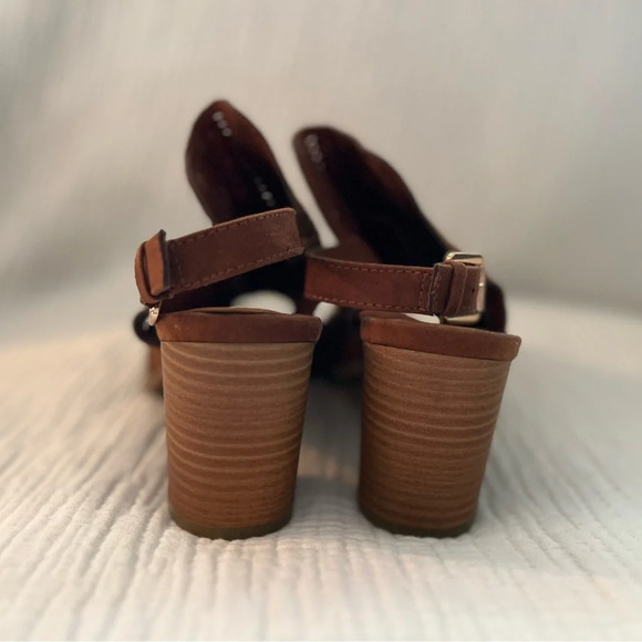 Universal Thread Brown Cognac Suede Open Toe Cutout High Heel Mule Ankle Boot 8 - Picture 4 of 11